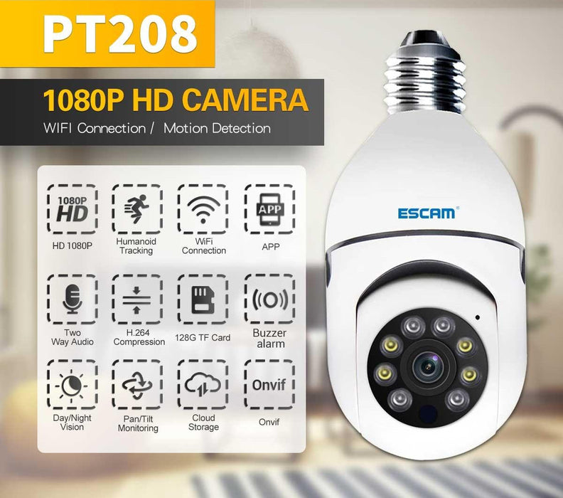 1080P Hd Light Bulb Wifi Camera Support Motion Detection Two-Way Audio Night Vision Tf Card