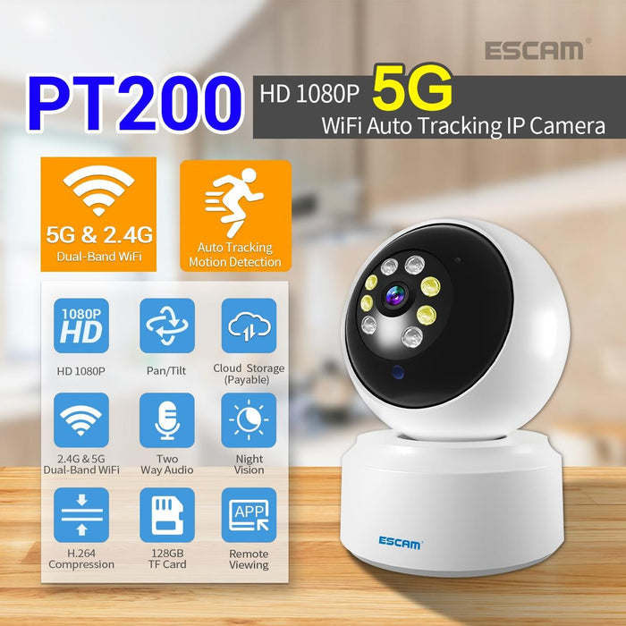 Hd 1080P Dual-Band Wifi Ip Camera Support Night Vision / Motion Detection / Auto Tracking / Tf Card / Two-Way Audio