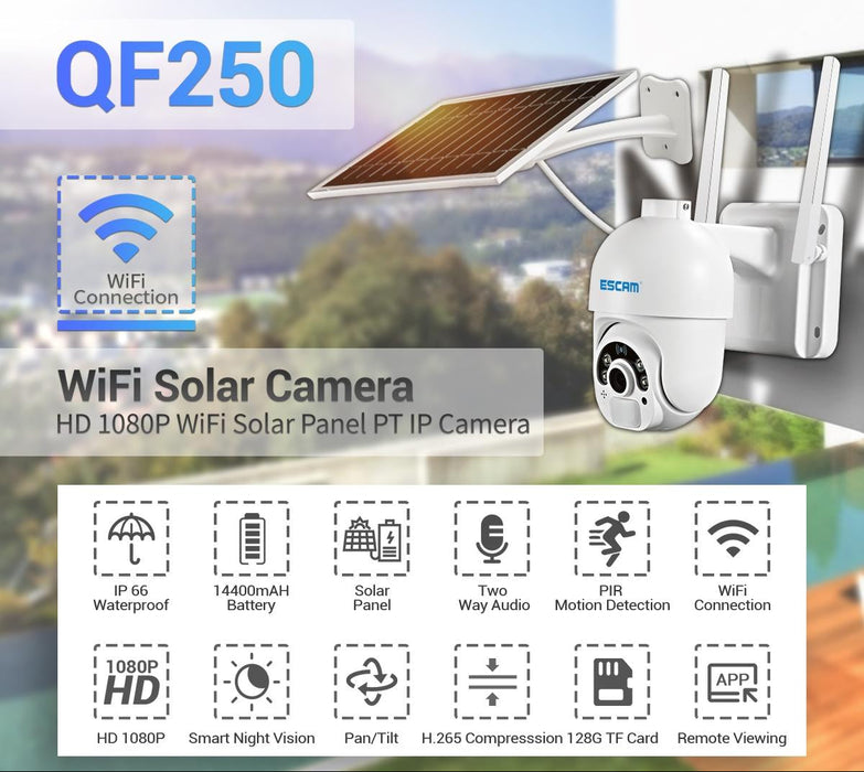 Hd 1080P Wifi Solar Panel Ip Camera Support Motion Detection / Night Vision / Tf Card / Two-Way Audio