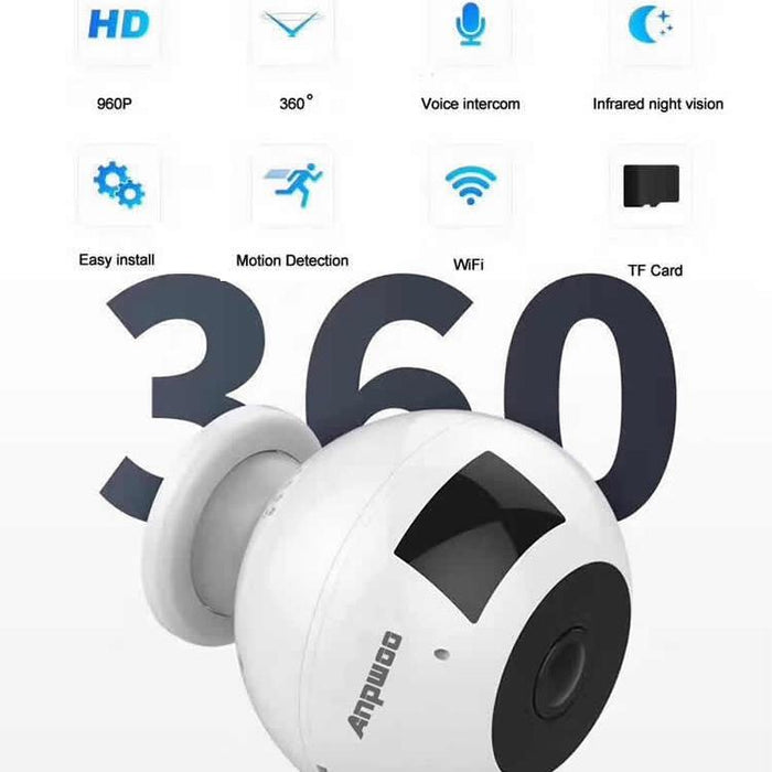 Mn003 360 Degrees Panoramic 960P Hd Wifi Ip Camera Support Motion Detection & Infrared Night Vision & Tf Card Max 64Gb