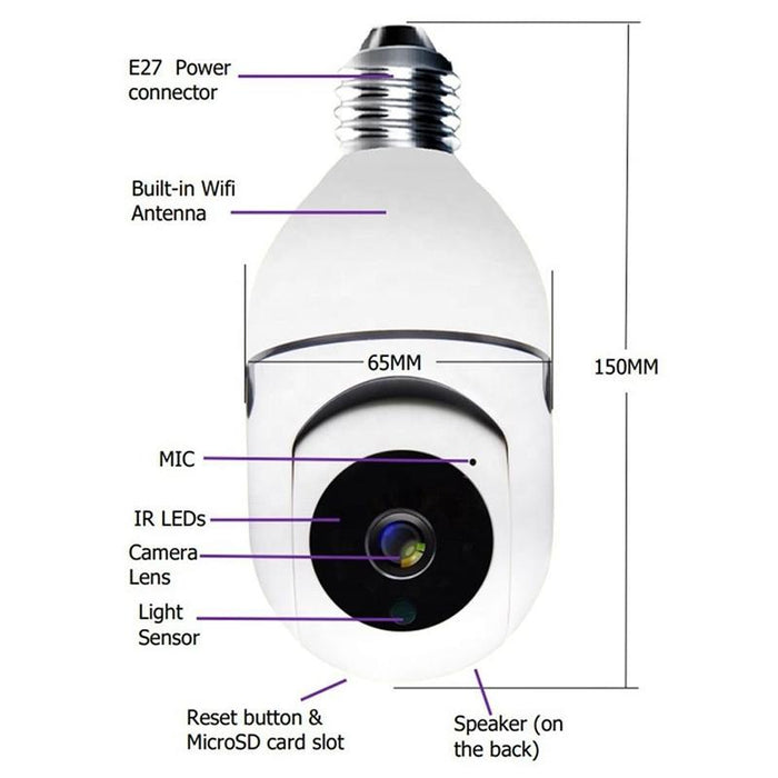 1080P 2Mp 2.4G Single Frequency Two-Way Voice Intercom Bulb Camera White