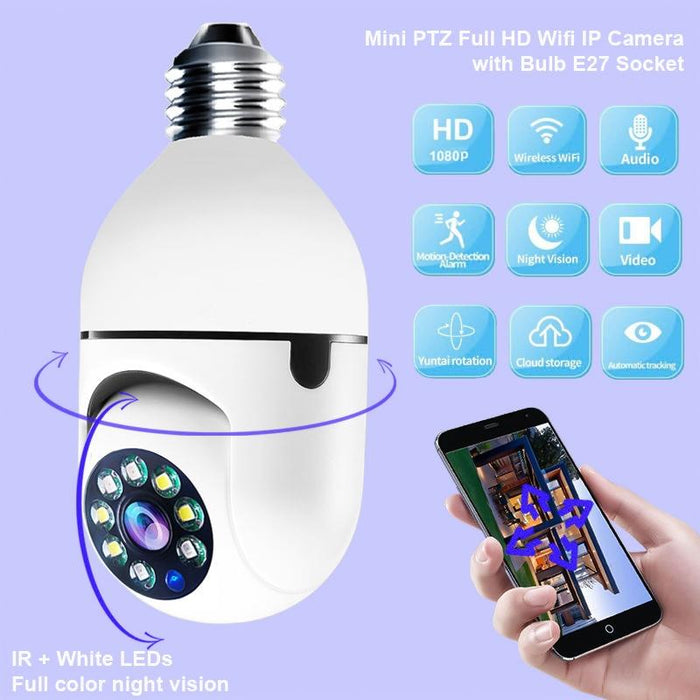 1080P 2Mp 2.4G Single Frequency Two-Way Voice Intercom Bulb Camera White