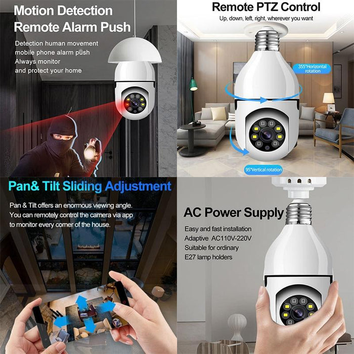 1080P 2Mp 2.4G Single Frequency Two-Way Voice Intercom Bulb Camera White