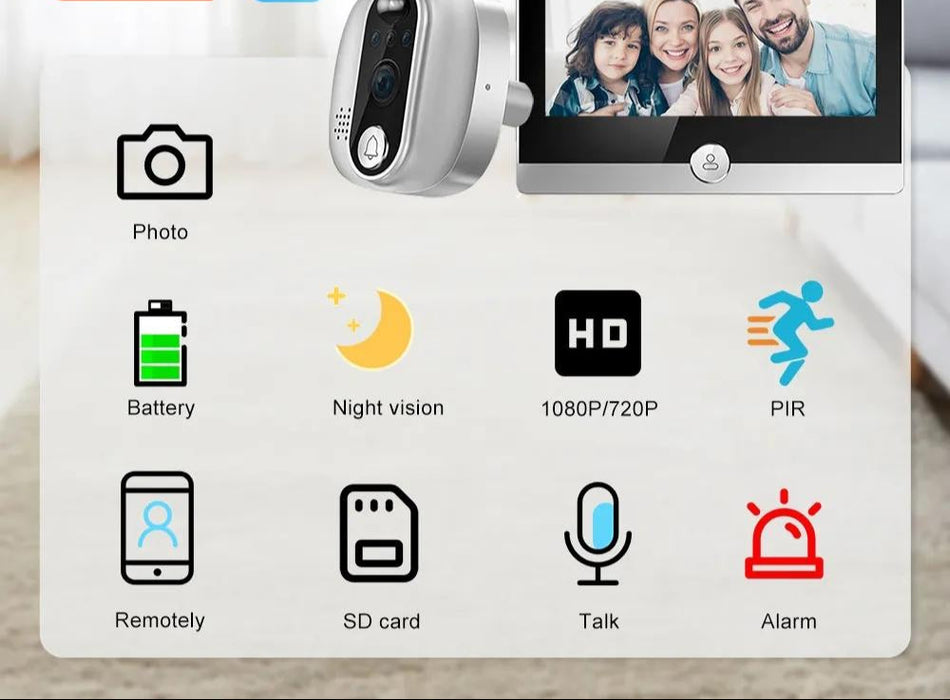 4.3 Inch 1080P Wifi Smart Visual Electronic Doorbell Support Pir Motion Detection