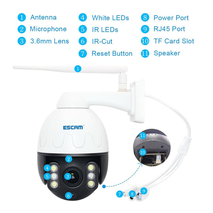 Q5068 H.265 5Mp Pan / Tilt / 4X Zoom Wifi Waterproof Ip Camera Support Two Way Talk & Night Vision