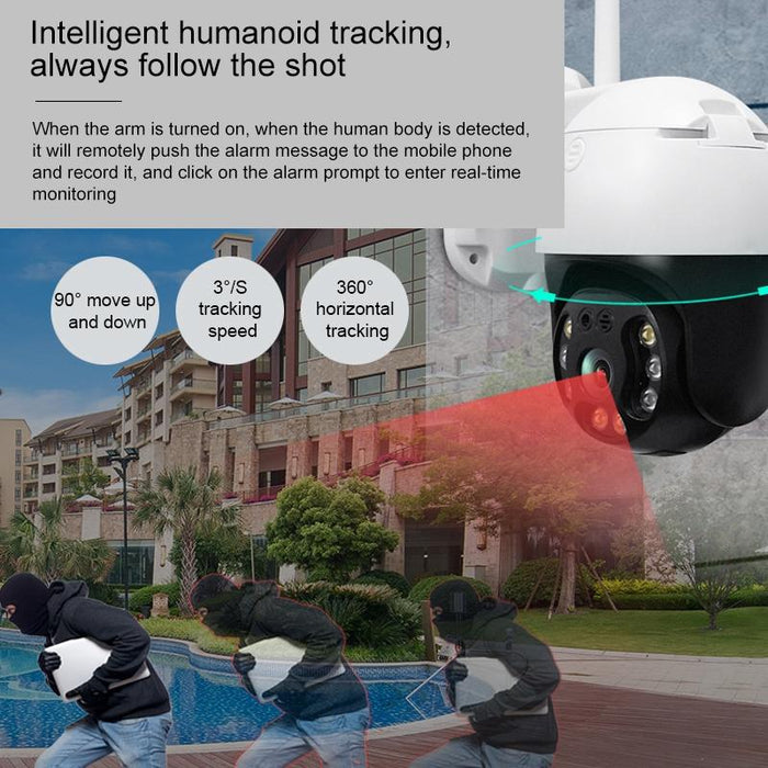 1080P 3.0Mp 3.6Mm Lens Ip65 Waterproof Ptz 360 Degree Rotating Wifi Camera Support Day And Night Full Colour & Two-Way Voice Intercom & Motion Humanoid Detection & Video Playback & 128Gb Tf Card