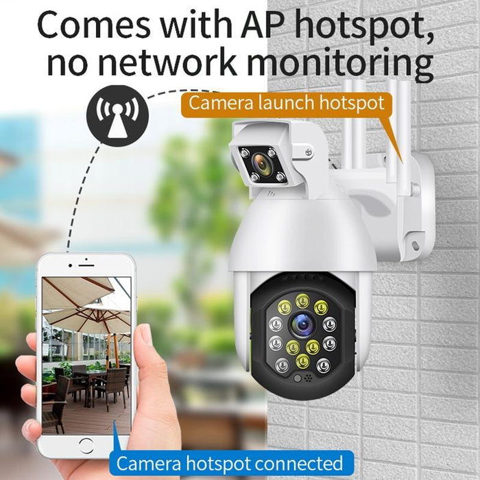 1080P 2.0Mp Dual Lens Ip66 Waterproof Panoramic Ptz Wifi Camera Support Day And Night Full Colour & Two-Way Voice Intercom & Smart Alarm & Video Playback & 128Gb Tf Card