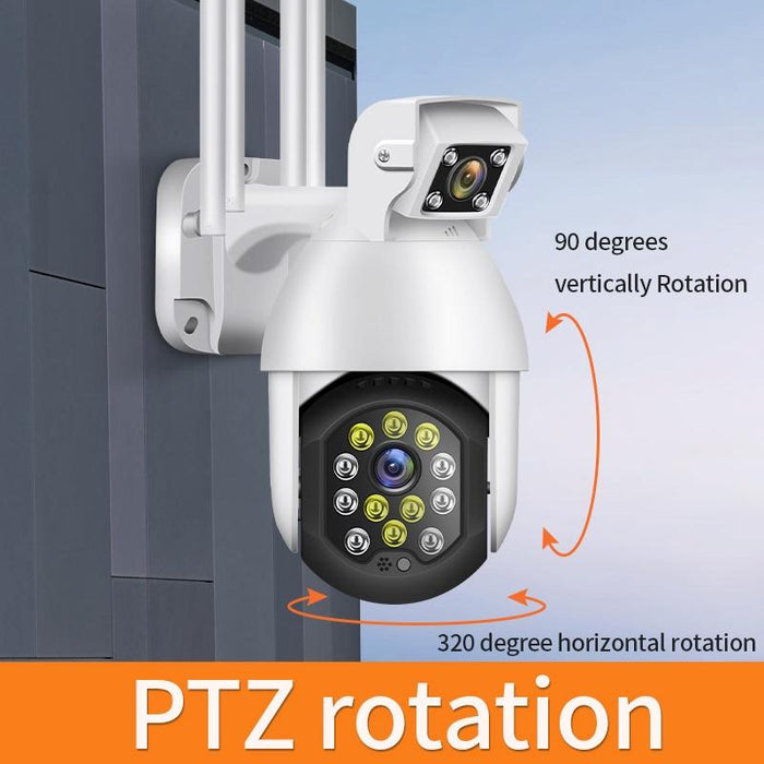 1080P 2.0Mp Dual Lens Ip66 Waterproof Panoramic Ptz Wifi Camera Support Day And Night Full Colour & Two-Way Voice Intercom & Smart Alarm & Video Playback & 128Gb Tf Card