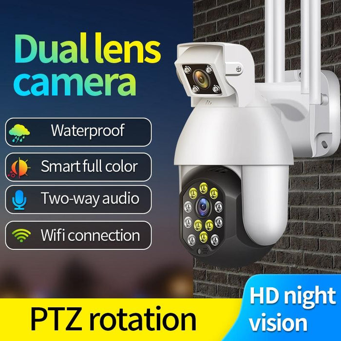 1080P 2.0Mp Dual Lens Ip66 Waterproof Panoramic Ptz Wifi Camera Support Day And Night Full Colour & Two-Way Voice Intercom & Smart Alarm & Video Playback & 128Gb Tf Card