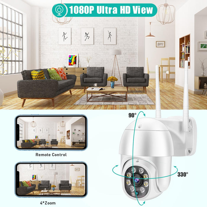 1080P 2.0Mp Lens Ip66 Waterproof Ptz Rotating Wifi Camera Support Infrared Night Vision & Two-Way Voice Intercom & Motion Detection & 128Gb Tf Card