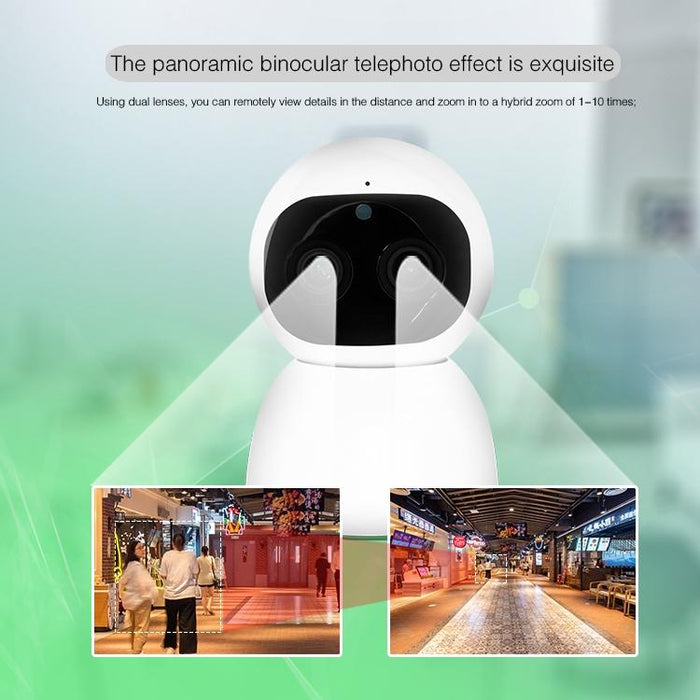 Hd Wireless Indoor Network Shaking Head Binocular Camera Support Motion Detection & Infrared Night Vision & Micro Sd Card