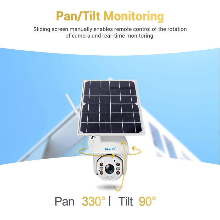 Hd 1080P Ip66 Waterproof Wifi Solar Panel Pt Ip Camera Without Battery Support Night Vision / Motion Detection / Tf Card / Two Way Audio White