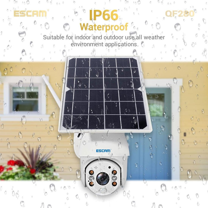 Hd 1080P Ip66 Waterproof Wifi Solar Panel Pt Ip Camera With Battery Support Night Vision / Motion Detection / Tf Card / Two Way Audio White