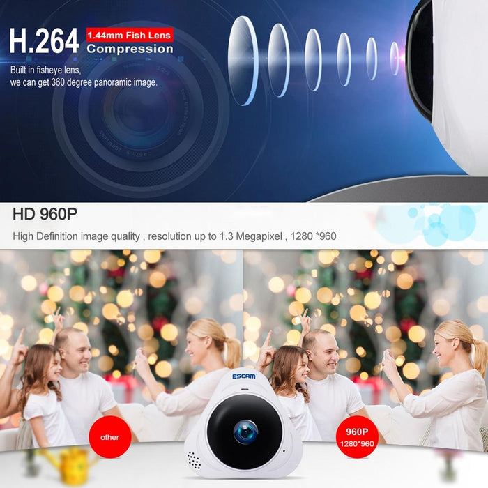 Q8 960P 360 Degrees Fisheye Lens 1.3Mp Wifi Ip Camera Support Motion Detection / Night Vision- Ir Distance 5-10M