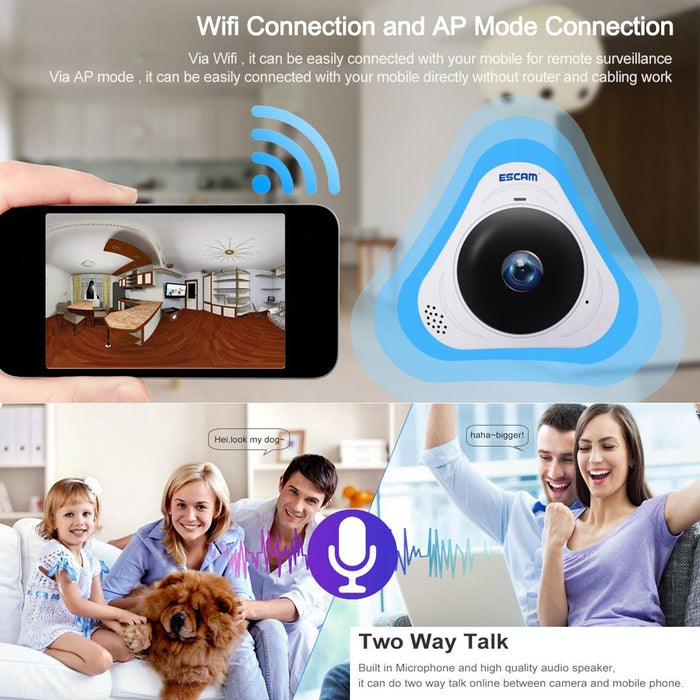 Q8 960P 360 Degrees Fisheye Lens 1.3Mp Wifi Ip Camera Support Motion Detection / Night Vision- Ir Distance 5-10M