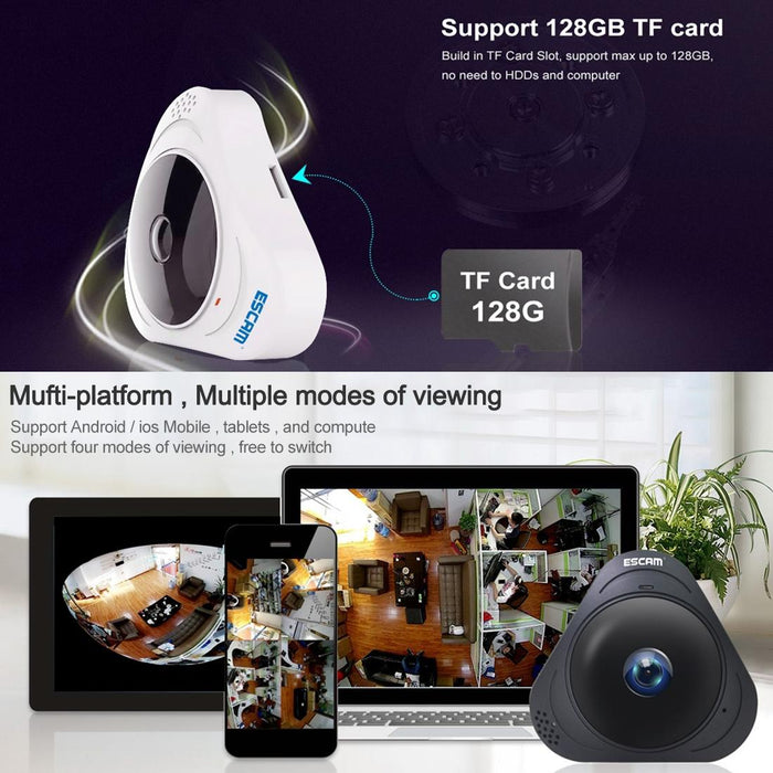 Q8 960P 360 Degrees Fisheye Lens 1.3Mp Wifi Ip Camera Support Motion Detection / Night Vision- Ir Distance 5-10M