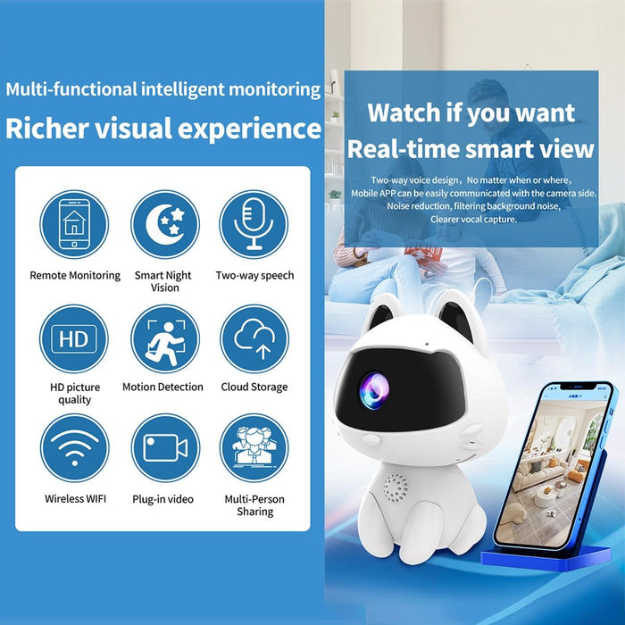 Cute Pets Smart Home Camera Support Night Vision & Two-Way Voice & Motion Detection White