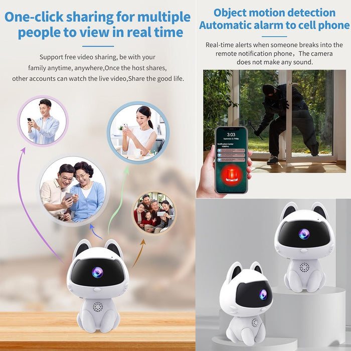 Cute Pets Smart Home Camera Support Night Vision & Two-Way Voice & Motion Detection White