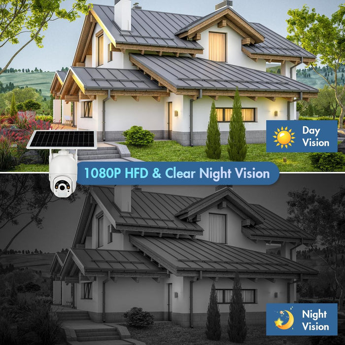 1080P Full Hd Solar Powered Wifi Camera Support Pir Alarm Night Vision Two Way Audio Tf Card