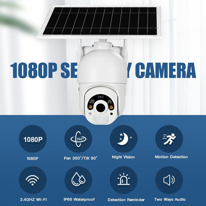 1080P Full Hd Solar Powered Wifi Camera Support Pir Alarm Night Vision Two Way Audio Tf Card