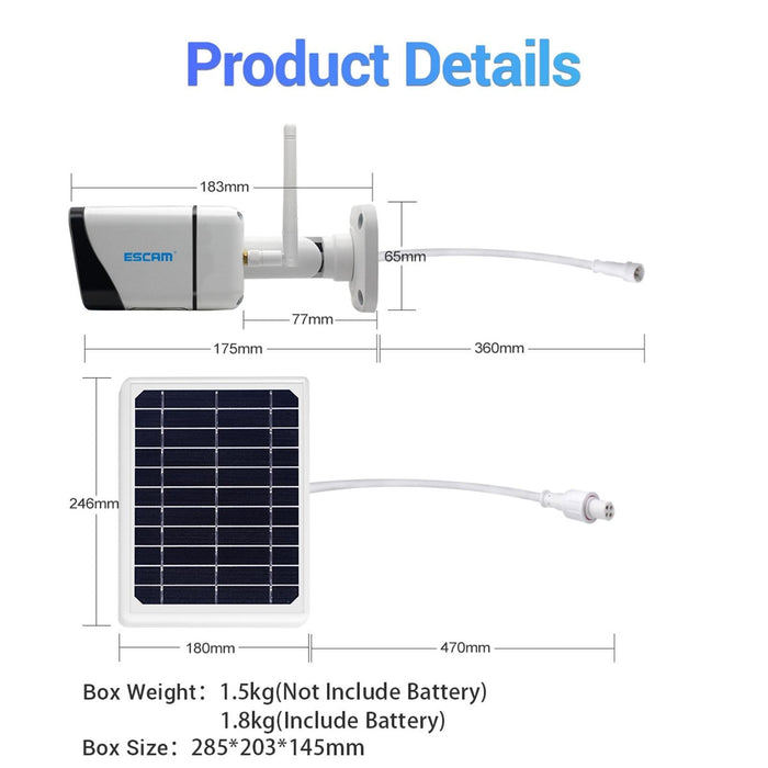 1080P Ip66 Waterproof Wifi Ip Camera With Solar Panel Support Night Vision & Motion Detection & Two Way Audio & Tf Card