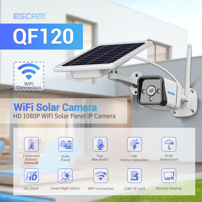 1080P Ip66 Waterproof Wifi Ip Camera With Solar Panel Support Night Vision & Motion Detection & Two Way Audio & Tf Card