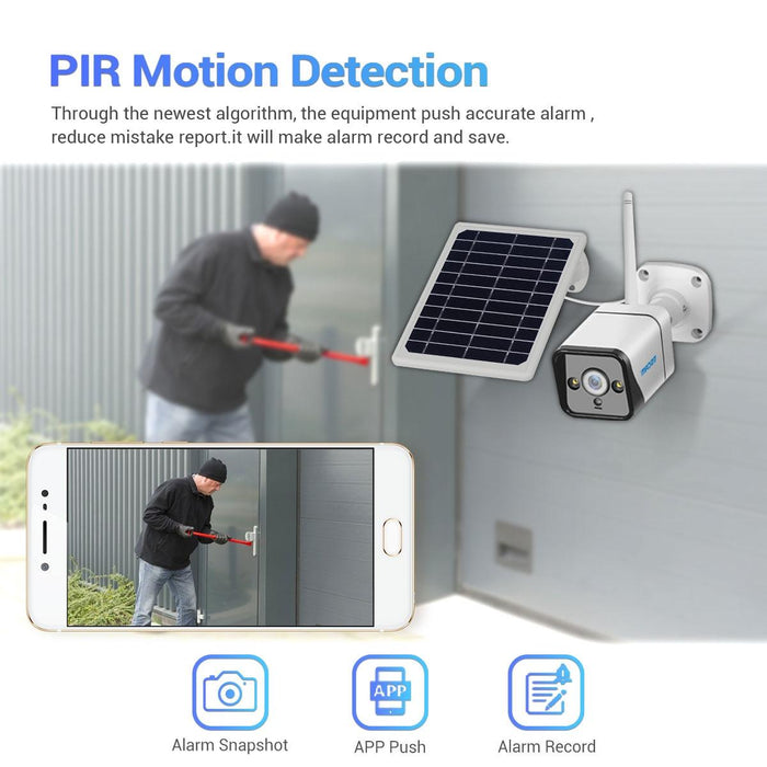 1080P Ip66 Waterproof Wifi Ip Camera With Solar Panel Support Night Vision & Motion Detection & Two Way Audio & Tf Card