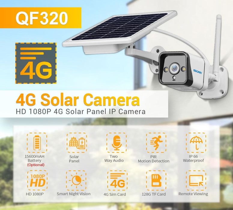 Hd 1080P 4G Solar Panel Ip Camera Support Night Vision & Tf Card & Pir Motion Detection & Two Way Audio