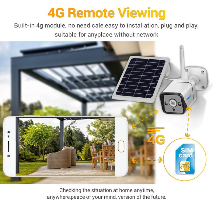 Hd 1080P 4G Solar Panel Ip Camera Support Night Vision & Tf Card & Pir Motion Detection & Two Way Audio