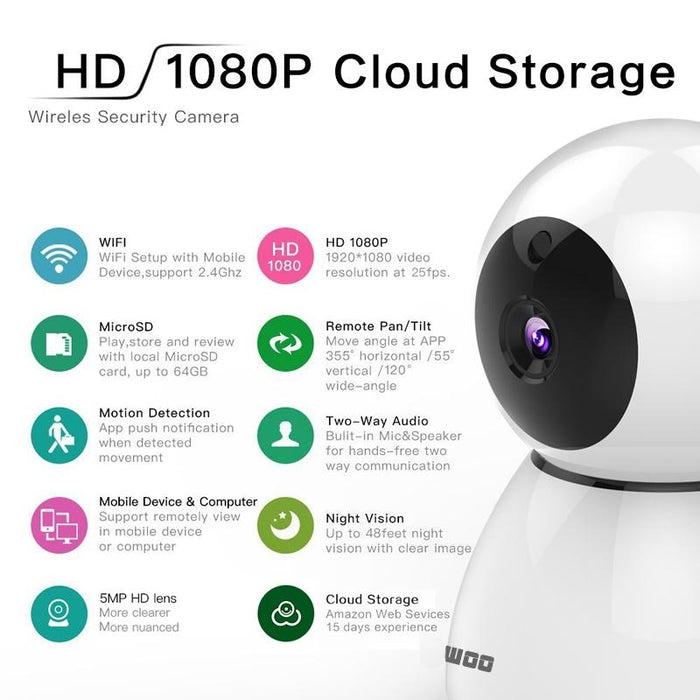 1080P Hd Wifi Ip Camera Support Motion Detection & Infrared Night Vision & Tf Card Max 64Gb White