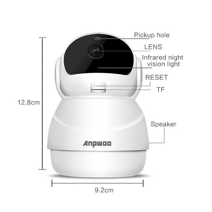 1080P Hd Wifi Ip Camera Support Motion Detection & Infrared Night Vision & Tf Card Max 128Gb White