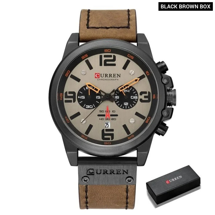 Leather Military Quartz Wristwatches For Men