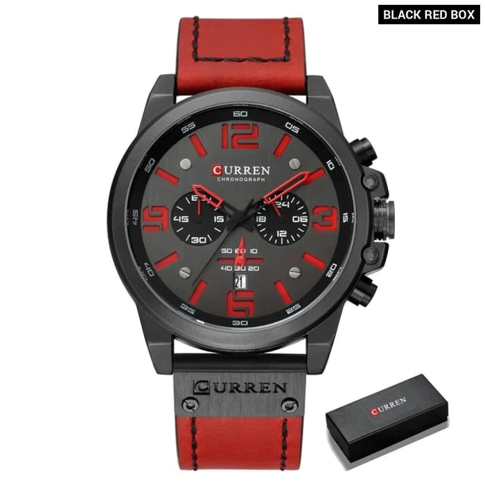 Leather Military Quartz Wristwatches For Men