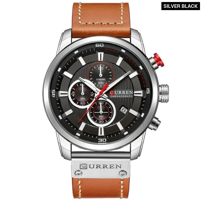 High Quality Leather Strap Chronograph Quartz Wristwatch For Men