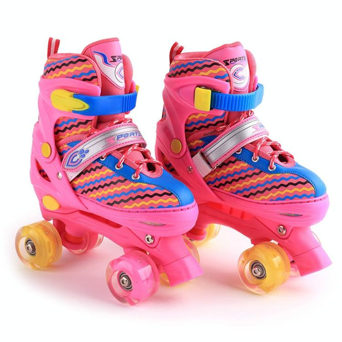 Children Full-Flash White Double-Row Roller Skating Shoes - Size S