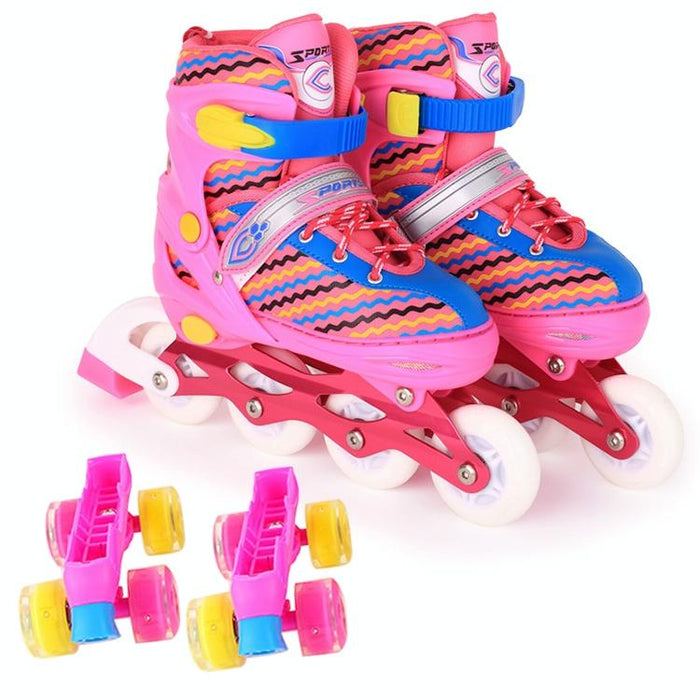 Children Full-Flash White Double-Row Roller Skating Shoes - Size S