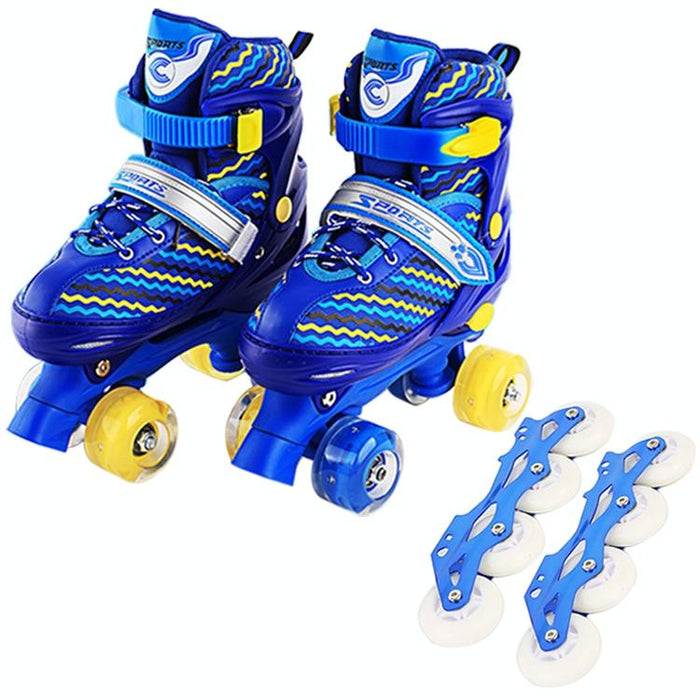 Children Full-Flash White Double-Row Roller Skating Shoes - Size S