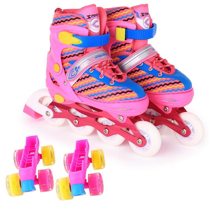 Children Full-Flash White Double-Row Roller Skating Shoes - Size M