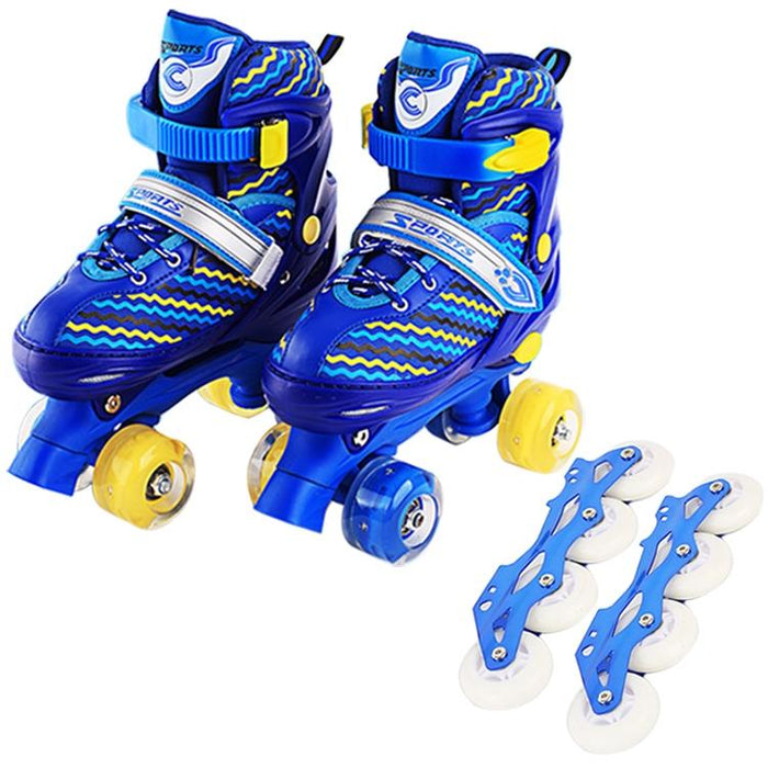 Children Full-Flash White Double-Row Roller Skating Shoes - Size M