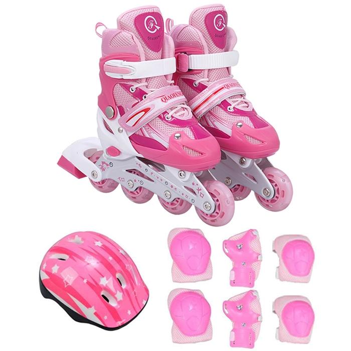 Children Adult Flash Straight Row Roller Skating Shoes Suit - Size M