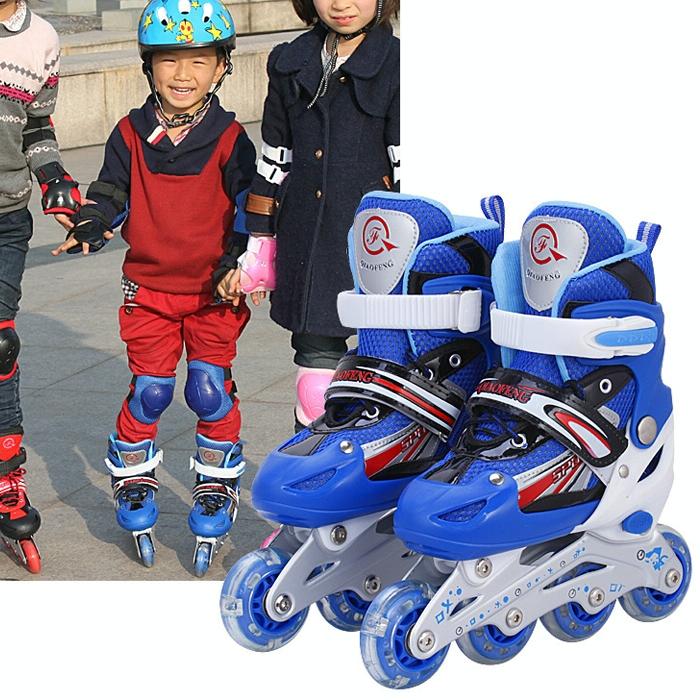 Children Adult Flash Straight Row Roller Skating Shoes Suit - Size M