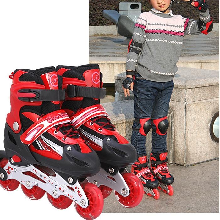 Children Adult Flash Straight Row Roller Skating Shoes Suit - Size M