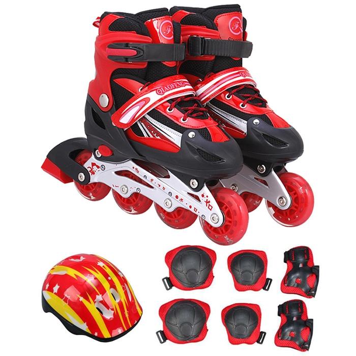 Children Adult Flash Straight Row Roller Skating Shoes Suit - Size M