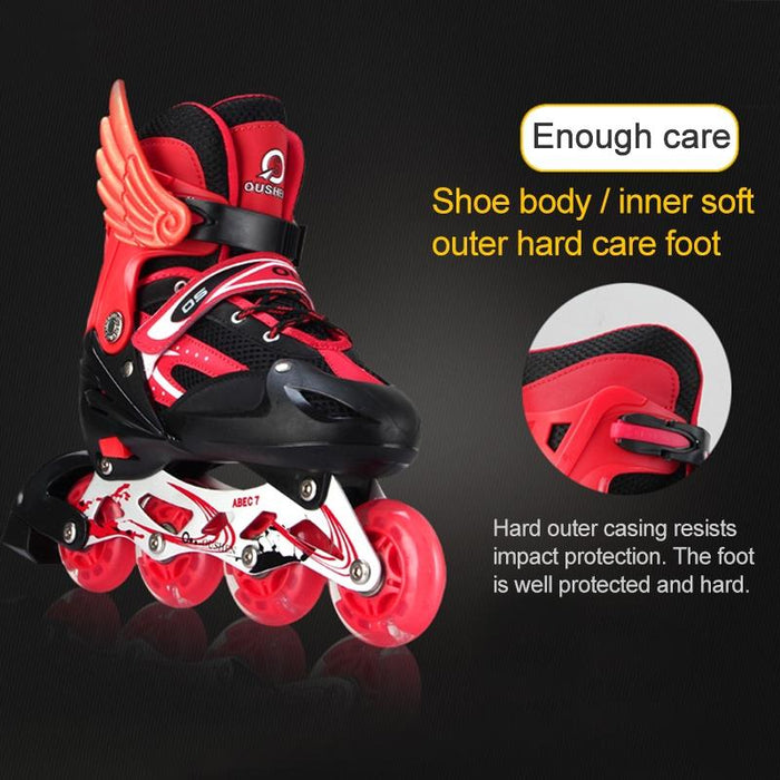 Adjustable Full Flash Children Single Four-Wheel Roller Skating Shoes Set Black - Size S