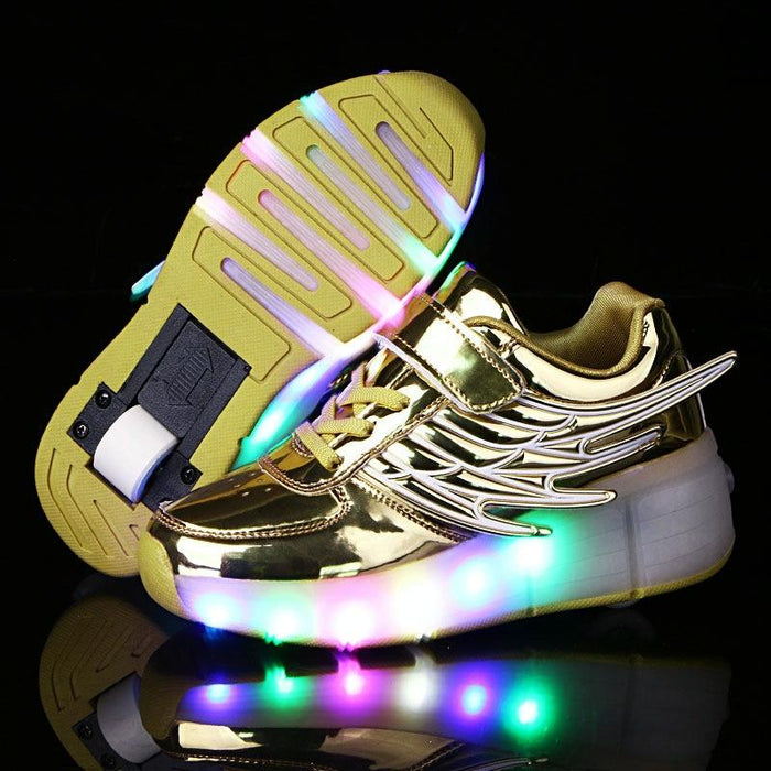 Led Light Single Wheel Wing Roller Skating Sport Shoes - Size 33