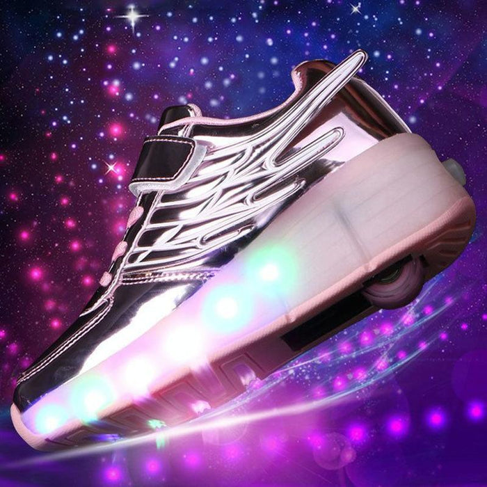 Led Light Single Wheel Wing Roller Skating Sport Shoes - Size 33