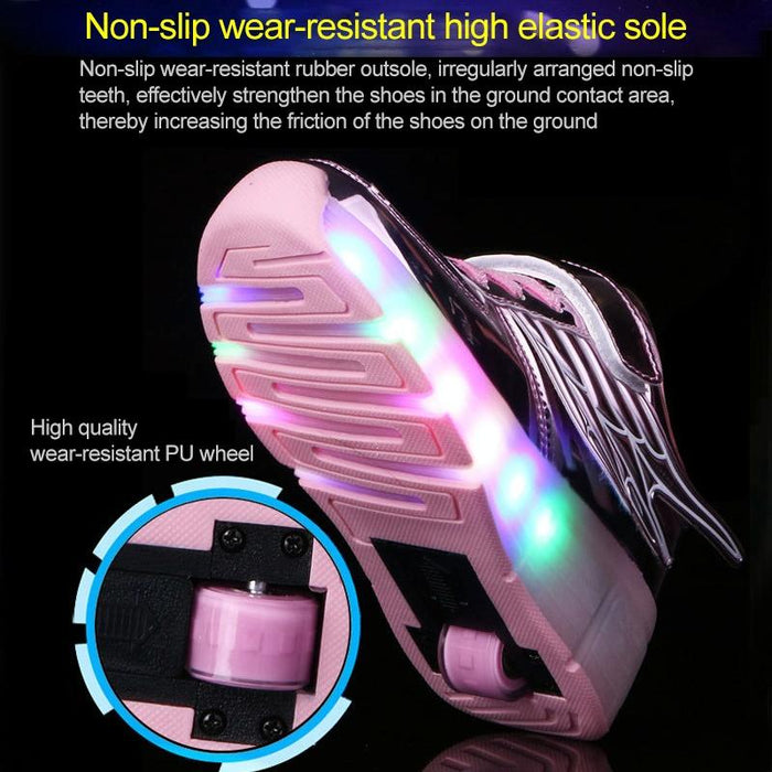 Led Light Single Wheel Wing Roller Skating Sport Shoes - Size 33