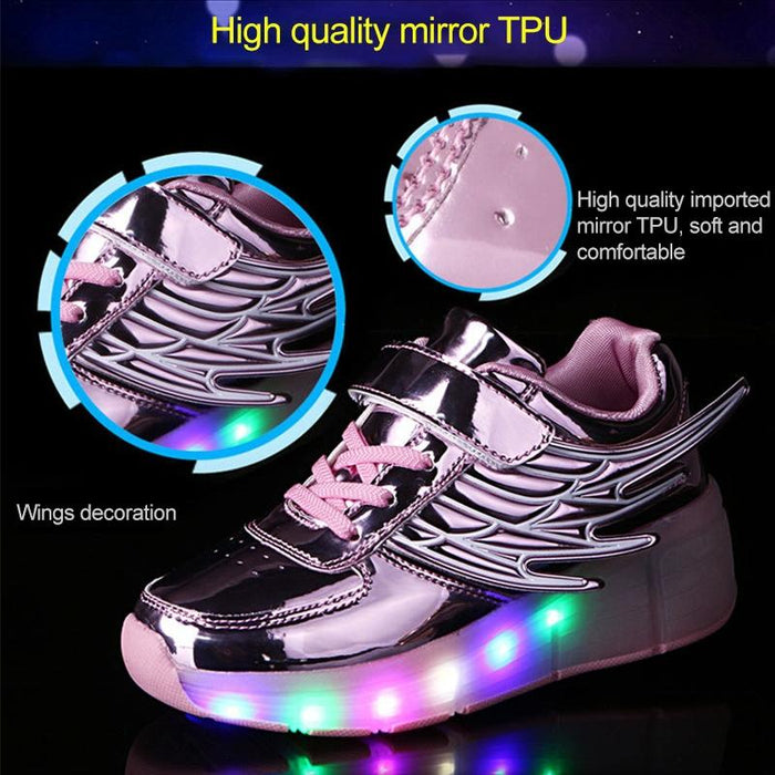 Led Light Single Wheel Wing Roller Skating Sport Shoes - Size 33