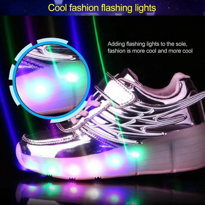 Led Light Single Wheel Wing Roller Skating Sport Shoes - Size 33