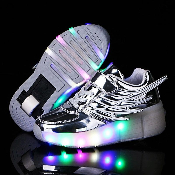 Led Light Single Wheel Wing Roller Skating Sport Shoes - Size 33